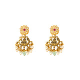 22K Yellow Gold & Gem Temple Chandbali Earrings (21.6gm) | 
This elegant pair of 22k yellow gold and gemstone chandbali earrings are perfect for special occ...