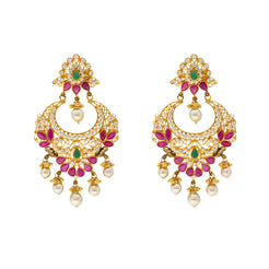 22K Yellow Gold & Gemstone Chandbali Earrings (27.3gm)