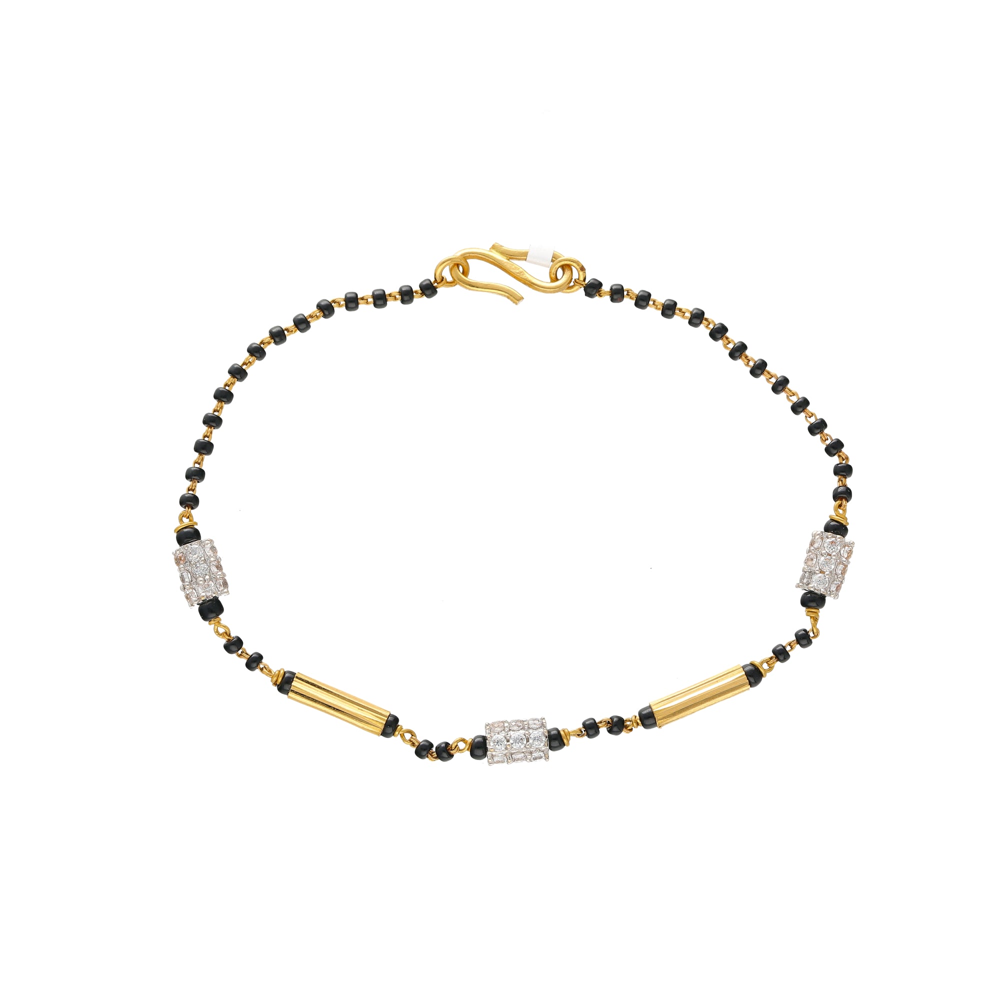 22K Gold Bracelet for Women with Cz & Black Beads - 235-GBR2909 in 3.400  Grams