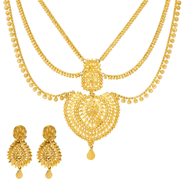 22K Yellow Gold Necklace Set (52.5gm) | 


Pair this dazzling 22k Indian gold jewelry set with bridal or traditional indian gowns for a r...