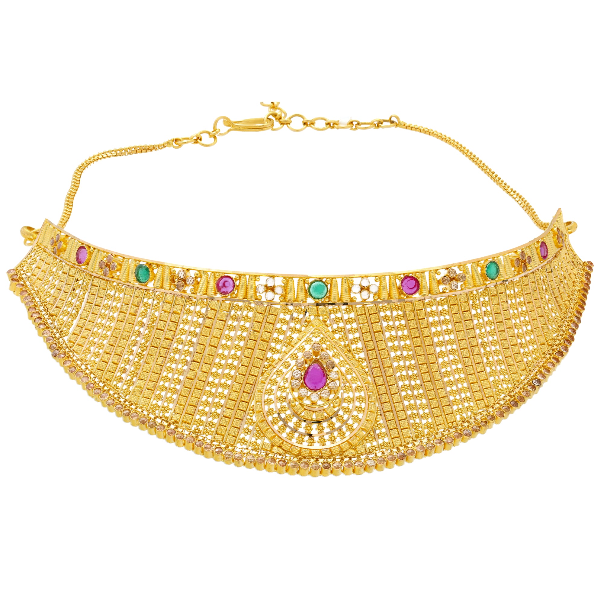 22K Yellow Gold Choker Necklace Set w/ Emeralds & Rubies (61.6gm) – Virani  Jewelers