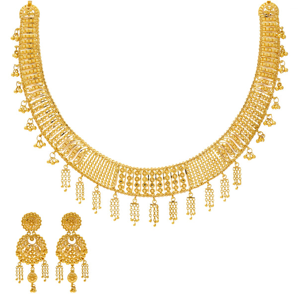 22K Yellow Gold Necklace Set (49.6gm) | 


This lovely 22k gold jewelry set has a minimal design and look enhanced by decadent beading an...