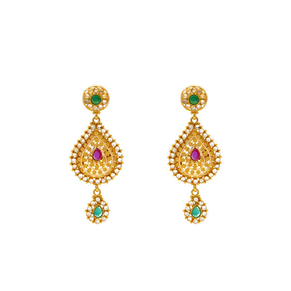 22K Yellow Gold Choker Necklace Set w/ Emeralds & Rubies (61.6gm) | 


This stunning 22k yellow gold Indian jewelry set is brimming with cultural sophistication and ...