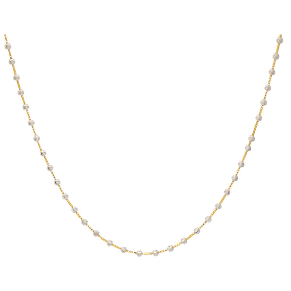 22Y Yellow & White Gold Beaded Chain (8 gms) | 
This simple 22k yellow gold chain has beautiful white gold beading and a minimalistic design. Fe...