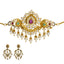 22K Yellow Antique Gold 2-in-1 Choker/Vanki & Chandbali Earrings Set W/ Emerald, Ruby, Pachi CZ, Pearls & Lotus Flower Design - Virani Jewelers