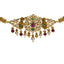 22K Yellow Gold 2-in-1 Choker/Vanki & Chandbali Earrings Set W/ Emerald, Pachi CZ, Hanging Pearls & Darkly Etched Accents - Virani Jewelers