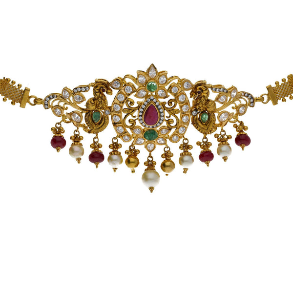 An image of a beautiful 22K yellow gold choker necklace with gemstone accents from Virani Jewelers | Introduce golden elegance to your wardrobe with this 22K yellow gold jewelry set from Virani Jewe...