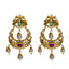 22K Yellow Gold 2-in-1 Choker/Vanki & Chandbali Earrings Set W/ Emerald, Pachi CZ, Hanging Pearls & Darkly Etched Accents - Virani Jewelers