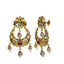 22K Yellow Gold 2-in-1 Choker/Vanki & Chandbali Earrings Set W/ Emerald, Pachi CZ, Hanging Pearls & Darkly Etched Accents - Virani Jewelers
