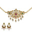 22K Yellow Antique Gold 2-in-1 Choker/Vanki & Chandbali Earrings Set W/ Emerald, Ruby, CZ, Pearls & Paisley Flower Design - Virani Jewelers