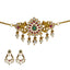 22K Yellow Antique Gold 2-in-1 Choker/Vanki & Chandbali Earrings Set W/ Emerald, Ruby, CZ, Pearls & Pear Shaped Accents - Virani Jewelers