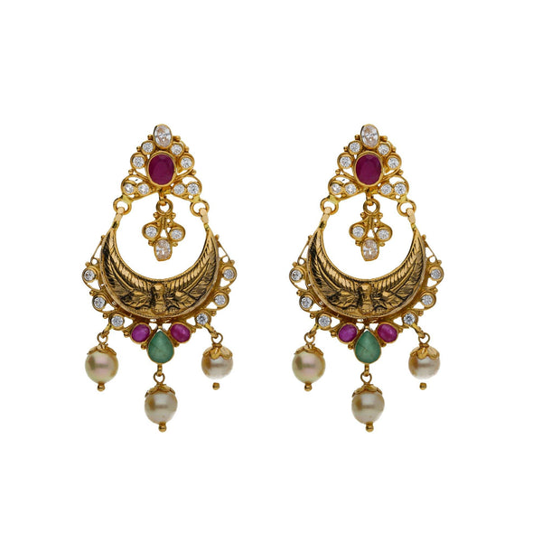 An image of two gorgeous Indian earrings in a set from Virani Jewelers | Use this 22K yellow gold set from Virani Jewelers to accessorize with elegance!

Includes convert...