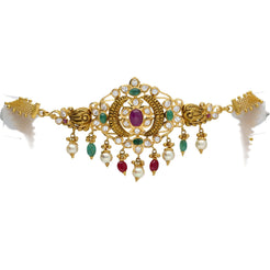 22K Yellow Antique Gold 2-in-1 Choker/Vanki & Chandbali Earring Set W/ Eyelet Pendant,  Pachi CZ, Emeralds, Rubies & Pearls - Virani Jewelers