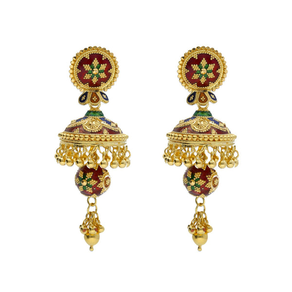 22K Yellow Gold Hasdi Necklace & Jhumki Earrings Set W/ Enamel Hand Paint & Starlight Design - Virani Jewelers | 


The radiance of enamel hand paint brings in bold elements of color and brilliant designs to je...