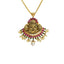 22K Yellow Antique Gold Laxmi Pendant W/ Emeralds, Rubies, Pearls & Fanned Design - Virani Jewelers