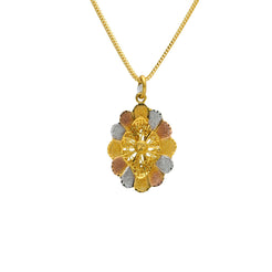22K Multi Tone Gold Flower Pendant W/ Gritty Textured Petals - Virani Jewelers