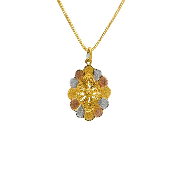 22K Multi Tone Gold Flower Pendant W/ Gritty Textured Petals - Virani Jewelers | 



Women love flowers, especially those that last a lifetime like this 22K multi tone gold flowe...