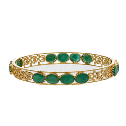22K Yellow Gold Studded Emerald Bangle W/ Open Paisley Frame - Virani Jewelers