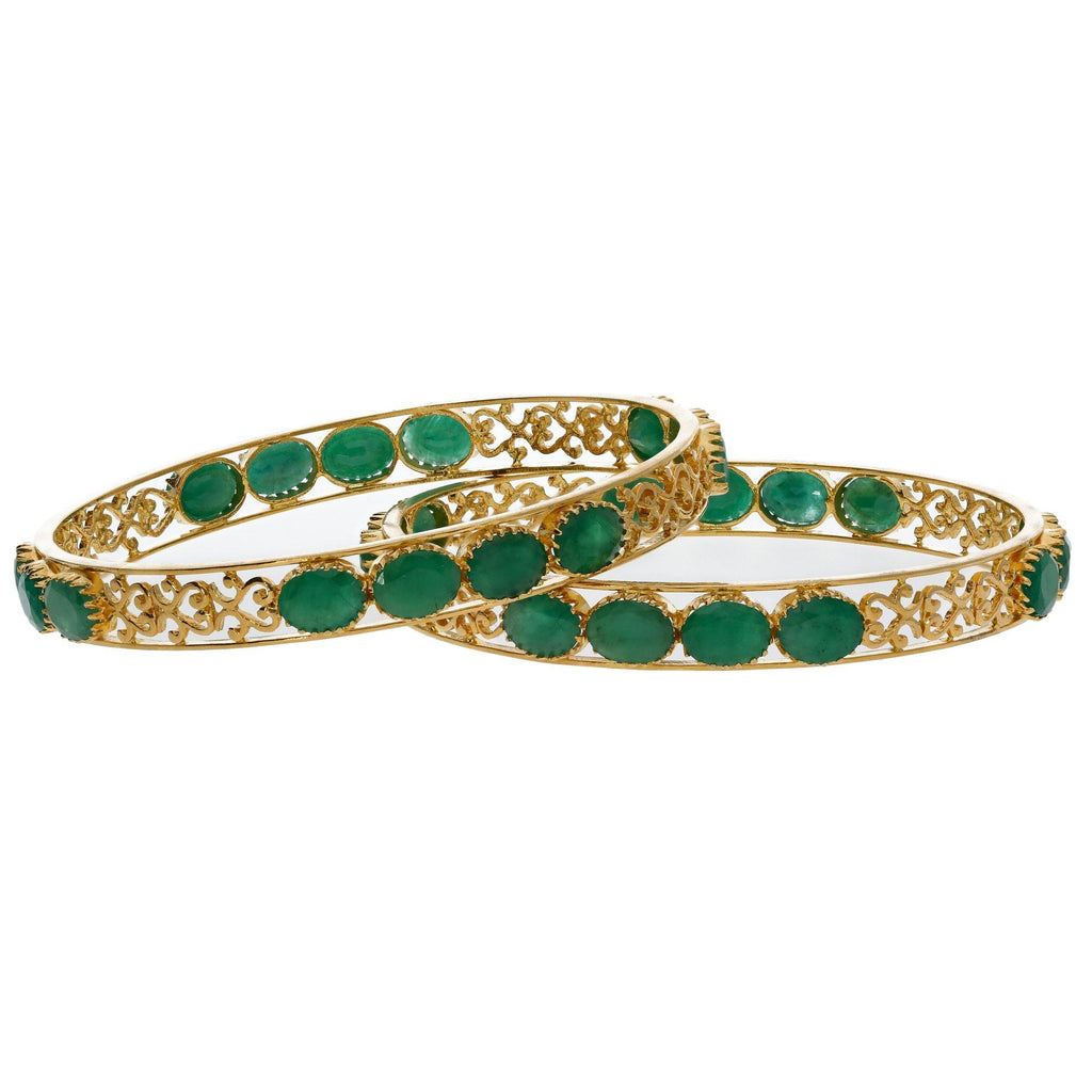 22K Yellow Gold Studded Emerald Bangles Set of 2 W/ Open Paisley Frame - Virani Jewelers | 


Bring in the air of nature with the deep greens of this exquisite set of two 22K yellow gold e...