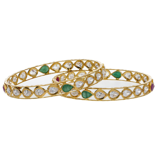 22K Yellow Gold Studded Stone Bangles Set of 2 W/ Precious CZ, Emeralds & Rubies - Virani Jewelers | 


The feminine allure of color comes in a variety of precious gemstones like this set of two 22K...