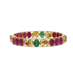 22K Yellow Gold Bangle W/ CZ, Rubies, Emeralds & Abstract Mango Accents - Virani Jewelers