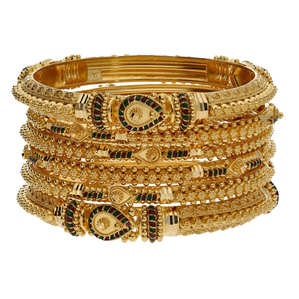 22K Yellow Gold Enamel Bangles Mixed Set of 6 W/ Mixed Detailed Beaded Filigree - Virani Jewelers | 


For statement looks, one must wear statement pieces like this mixed set of six 22K yellow gold...
