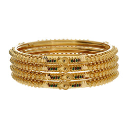 22K Yellow Gold Enamel Bangles Set of 4 W/ Pronounced Beaded Filigree Details - Virani Jewelers