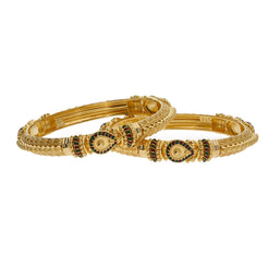 22K Yellow Gold Enamel Bangles Set of 2 W/ Heavily Detailed Dome Band - Virani Jewelers