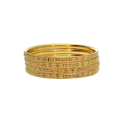 22K Yellow Gold Bangles Set of 4 W/ Flat Band & Beaded Filigree - Virani Jewelers