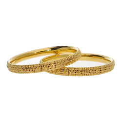 22K Yellow Gold Bangles Set of 2 W/ Rounded Band & Beaded Filigree - Virani Jewelers