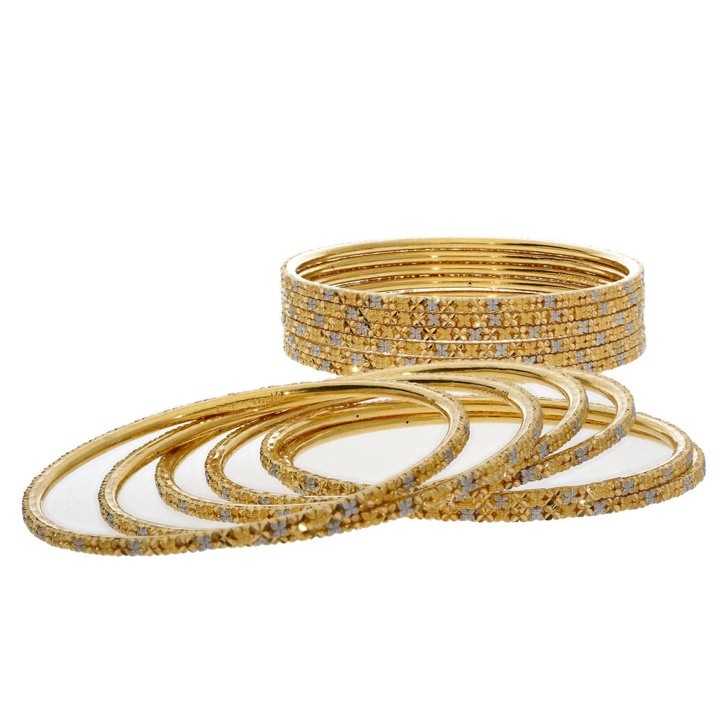 22K Multi Tone Gold Bangles Set of 6 W/ Yellow & White Gold Accents, 54.1 Grams - Virani Jewelers | 


Enjoy the added glow of mixed metals with beautiful accents in elegant pieces like this set of...
