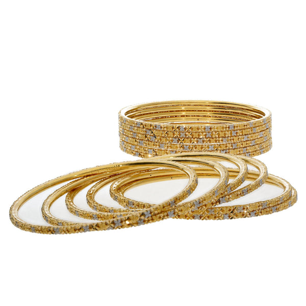 22K Multi Tone Gold Bangles Set of 6 W/ Yellow & White Gold Accents, 53.7 Grams - Virani Jewelers | 


Add delicate details blended with mixed metals for a true elegant look like this set of six 22...