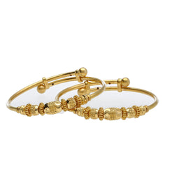 22K Yellow Gold Adjustable Baby Bangles Set of 2 W/ Detailed Barrel Beads - Virani Jewelers