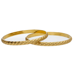 22K Yellow Gold Teen Bangles Set of 2 W/ Slanted Etched Details - Virani Jewelers