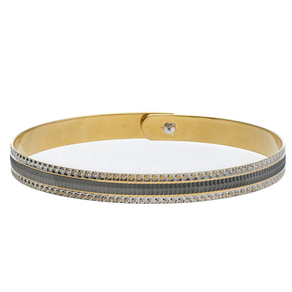22K Multi Tone Gold Bangle W/ Button Closure & Dark Rodium Polish - Virani Jewelers | 


Make your already unique jewelry pieces stand out with a bit of uncommon details to truly make...