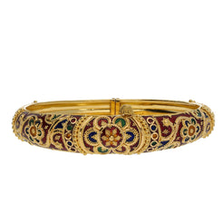 22K Yellow Gold Meenakari Screw Bangle W/ Paisley Floral Design - Virani Jewelers