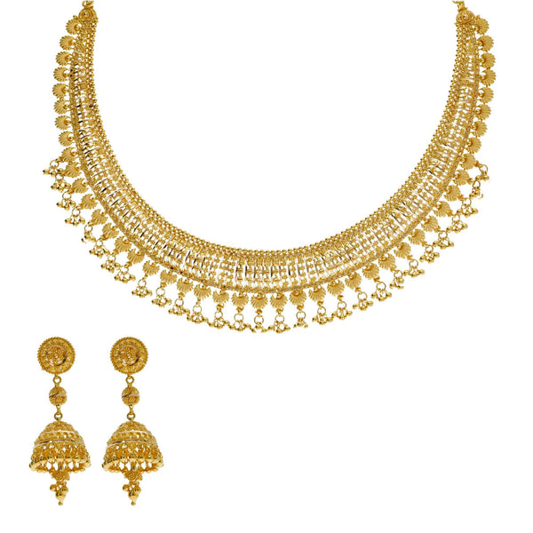 An image of the 22K gold Egyptian collar necklace set from Virani Jewelers. | Explore new designs like this exquisite Egyptian-style 22k gold collar necklace set from Virani J...