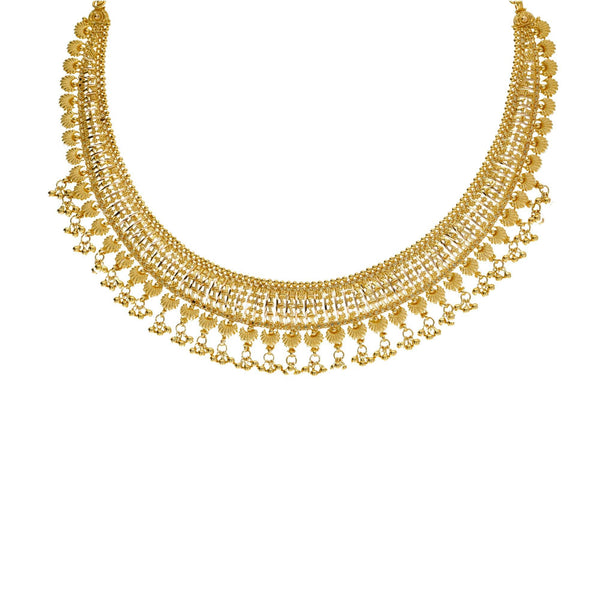An image of the 22K gold Egyptian Collar with seashell accents from Virani Jewelers. | Explore new designs like this exquisite Egyptian-style 22k gold collar necklace set from Virani J...