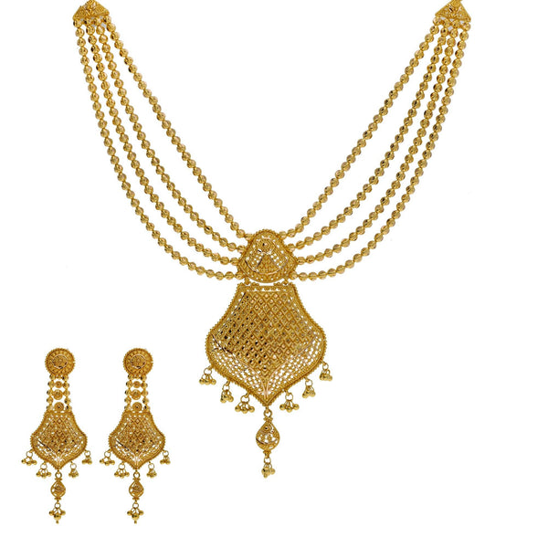 An image of a 22K gold necklace set from Virani Jewelers. | Treat yourself to a 22K gold necklace that will make you look like the queen you are.

Set includ...