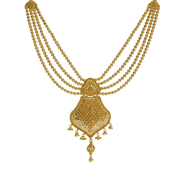 An image of the statement pendant on the 22K gold necklace from Virani Jewelers. | Treat yourself to a 22K gold necklace that will make you look like the queen you are.

Set includ...