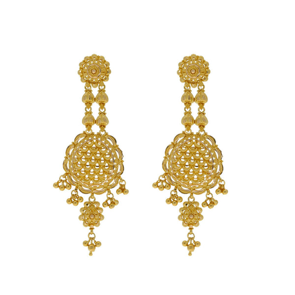 A close-up image of the dreamcatcher Indian gold earrings from Virani Jewelers. | Discover irresistible luxury with this stunning 22K gold necklace from Virani Jewelers!

Features...
