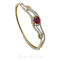 1.43CT Diamond Bangle Set in 18K Yellow Gold W/ Oval Cut Ruby Stone - Virani Jewelers
