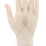Minimalist 0.7 CT Diamond Finger Bracelet set in an 18K Rose Gold Leaf Shape - Virani Jewelers | This is a minimalist 18K rose gold finger-chain 0.7ct diamond leaf bracelet. Our rose gold leaf b...