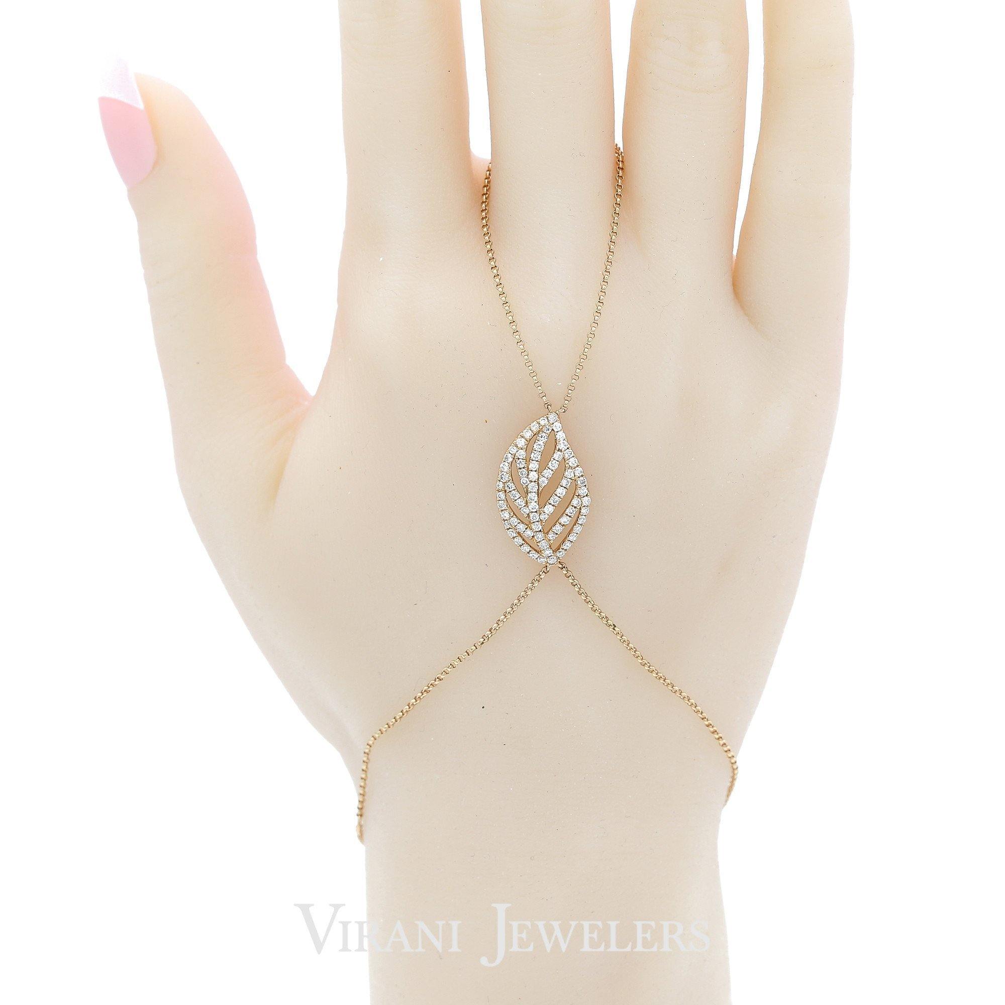 18K Rose Gold Finger Chain Diamond Leaf Bracelet Virani Jewelers
