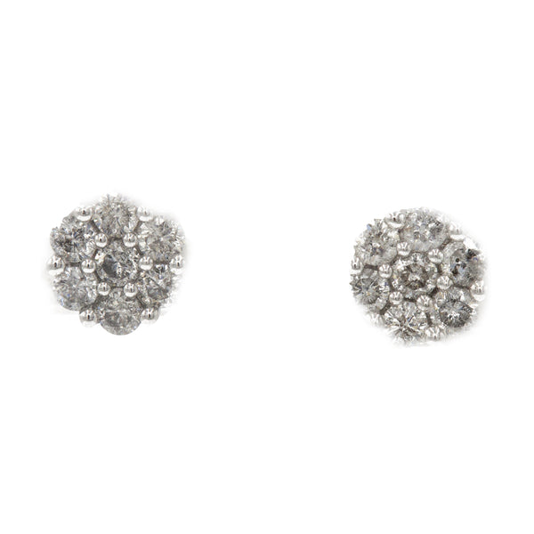 1 ct Diamond Cluster Earrings in 14k white gold - Virani Jewelers | 1 ct Diamond Cluster Earrings in 14k white gold for women. Total weight is 1.1 grams.