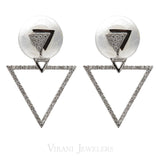 Minimalist 0.3 CT Diamond Triangle Drop Earrings Set In 18K White Gold - Virani Jewelers | These are our minimalist 18K white gold and diamond triangle drop earrings for a modern twist on ...