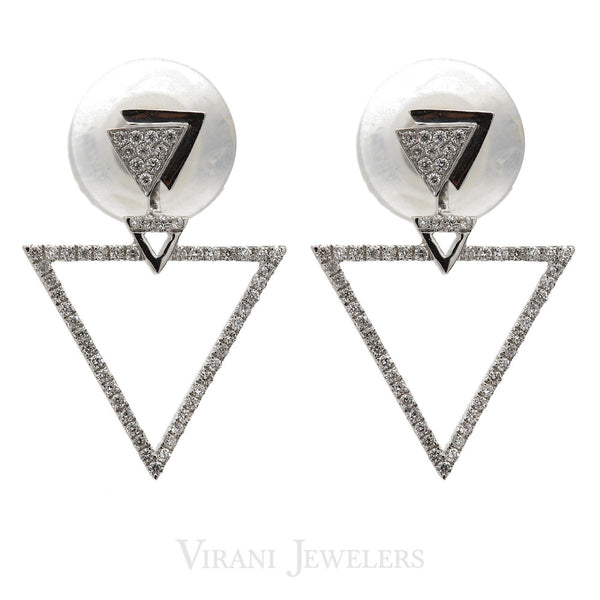 Minimalist 0.3 CT Diamond Triangle Drop Earrings Set In 18K White Gold - Virani Jewelers | Minimalist 18K White Gold Diamond Triangle Drop Earrings for women. Gold weight is 2.6 grams. Mak...