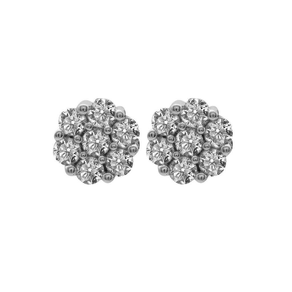 0.75 CT Diamond Cluster Studded Earrings Set in 14K White Gold - Virani Jewelers | .75 Diamond Cluster Studded Earrings Set in 14K White Gold for Women. Gold Weight is 2.5 grams. P...