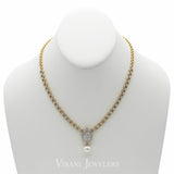 4.95CT Diamond Necklace & Earrings Set in 18K Gold W/ Pear Frame Pendant & Single Drop Pearl - Virani Jewelers |  4.95CT Diamond Necklace & Earrings Set in 18K Gold W/ Pear Frame Pendant & Single Drop P...