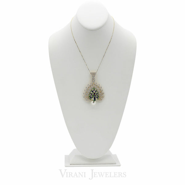 Peacock Diamond Pendant Necklace & Earring Set in 18K Gold W/ 4.51CT Round Diamonds - Virani Jewelers | Peacock Diamond Pendant Necklace & Earring Set in 18K Gold W/ 4.51CT Round Diamonds for women...